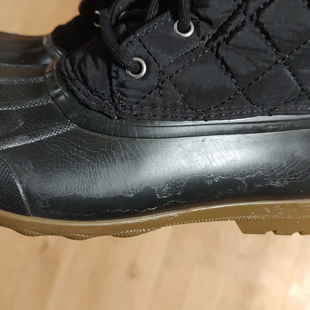 Sperry Girls Port Duck Boots Black Pink Lace-Up Quilted Rain Weatherproof Size 3